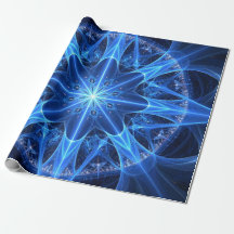 Blue Fractal Star Wrapping Paper