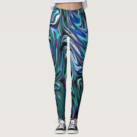 Blue Fractal Swirl Leggings (Voorkant)