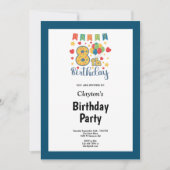 Blue Framed 8th Birthday Party Invitation Kaart (Voorkant)