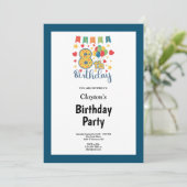 Blue Framed 8th Birthday Party Invitation Kaart (Staand voorkant)
