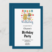 Blue Framed 8th Birthday Party Invitation Kaart (Voorkant / Achterkant)
