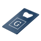 Blue Framed Monogram Creditkaart Flessenopener (Voorkant Gekanteld)