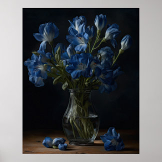 Blue Freesia Flowers Art Print Poster
