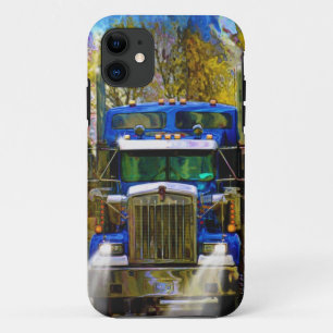 Blue Freight Truck, Truckers Big Rig iPhone 11 Hoesje