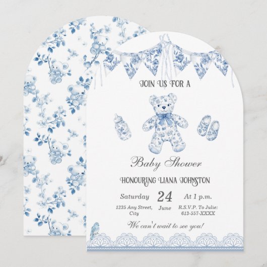 Blue French Beer-Baby Boy Shower Uitnodiging (Voorkant / Achterkant)