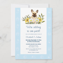 Blue French Bulldog Baby shower Kaart