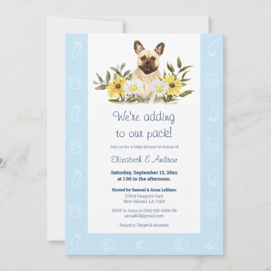 Blue French Bulldog Baby shower Kaart (Voorkant)