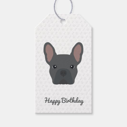Blue French Bulldog Birthday Cadeaulabel (Voorkant)