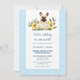 Blue French Bulldog Dog Baby shower Invitation Kaart