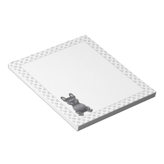 Blue French Bulldog / Frenchie Cartoon Dog & Paws Notitieblok (Schuin)