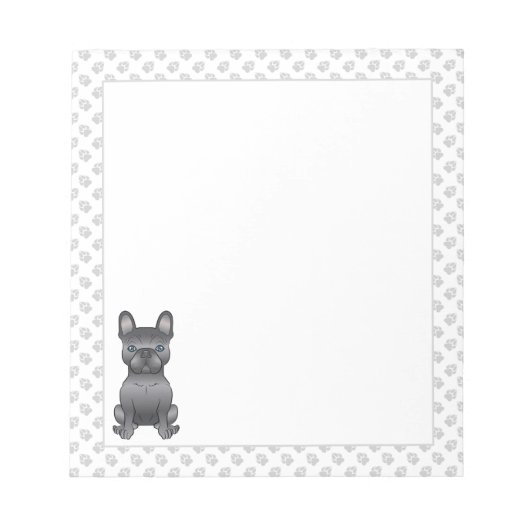 Blue French Bulldog / Frenchie Cartoon Dog & Paws Notitieblok (Voorkant)