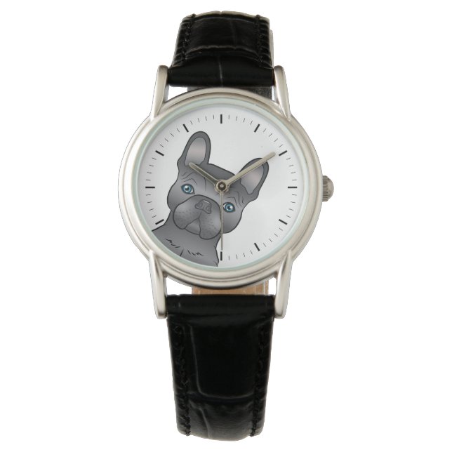 Blue French Bulldog / Frenchie Cute Cartoon Dog Horloge (Voorkant)