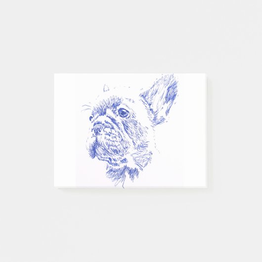 Blue French Bulldog Frenchie Drawing Post-it® Notes (Voorkant)
