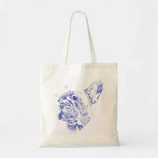 Blue French Bulldog Frenchie Drawing Tote Bag (Voorkant)