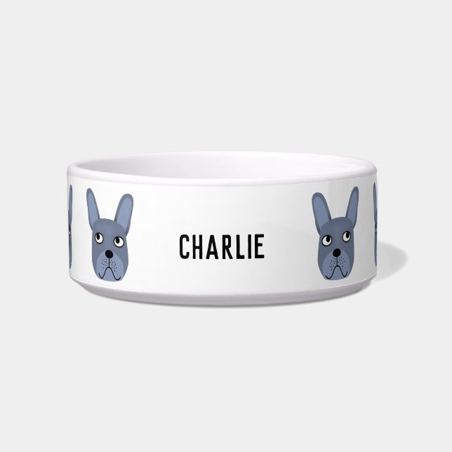 Blue French Bulldog Name Bowl Voerbakje (Voorkant)