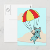 Blue French Bulldog Umbrella Fun Briefkaart (Voorkant / Achterkant)