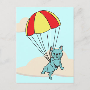 Blue French Bulldog Umbrella Fun Briefkaart