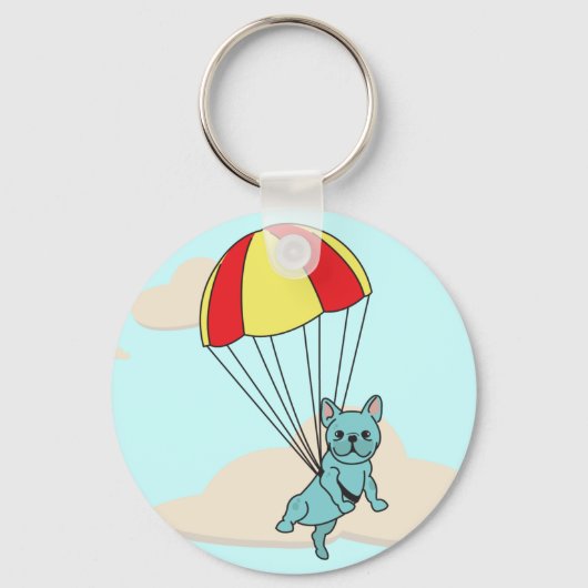 Blue French Bulldog Umbrella Fun Sleutelhanger (Voorkant)