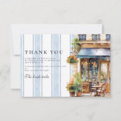 Blue French Cafe Vrijgezellenfeest Bedankkaart (Voorkant)