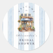 Blue French Cafe Vrijgezellenfeest Ronde Sticker (Voorkant)