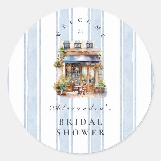 Blue French Cafe Vrijgezellenfeest Ronde Sticker (Voorkant)