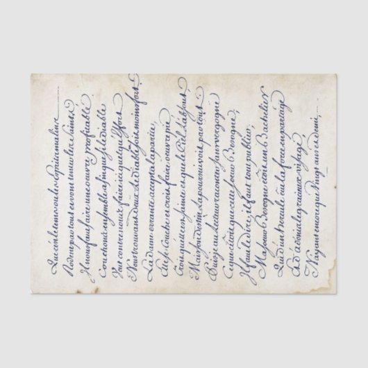 Blue French Calligraphy  Script Parchment Tissuepapier (Voorkant)