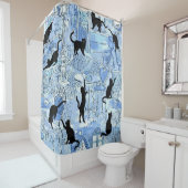 Blue French Cat Paris Cafe Shower Curtain Douchegordijn (In situ)