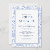 Blue French Chinoiserie Floral Bridal Shower Kaart (Voorkant)