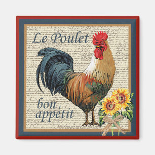 Blue French Country Kitchen Rooster Magneet