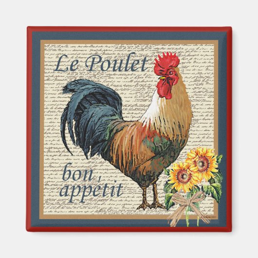 Blue French Country Kitchen Rooster Magneet (Voorkant)