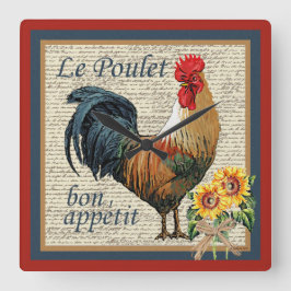 Blue French Country Kitchen Rooster Vierkante Klok