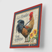 Blue French Country Kitchen Rooster Vierkante Klok (Hoek)