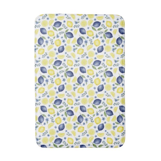 Blue French Country Lemon Pattern Badmat (Voorkant Verticaal)