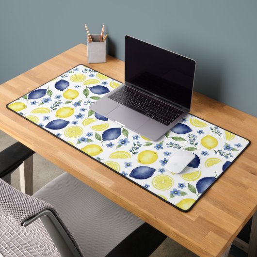 Blue French Country Lemon Pattern Bureaumat (Kantoor 2)