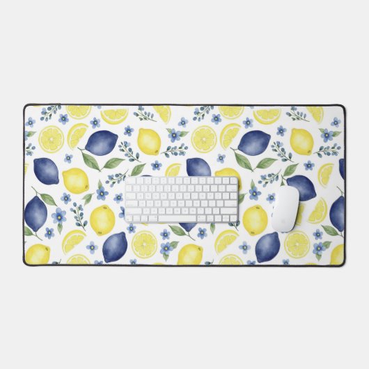Blue French Country Lemon Pattern  Bureaumat (Keyboard & Muis)