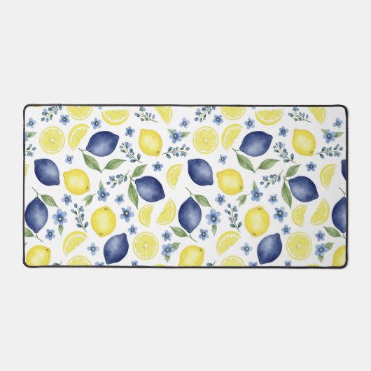 Blue French Country Lemon Pattern  Bureaumat (Voorkant)