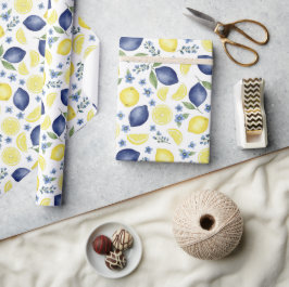 Blue French Country Lemon Pattern Cadeaupapier