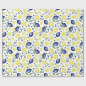 Blue French Country Lemon Pattern Cadeaupapier (Vlak)
