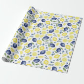 Blue French Country Lemon Pattern Cadeaupapier (Uitgerold)