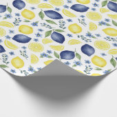 Blue French Country Lemon Pattern Cadeaupapier (Hoek)
