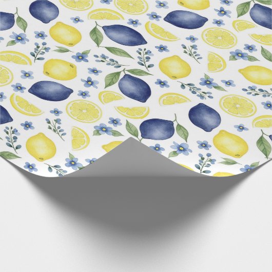 Blue French Country Lemon Pattern Cadeaupapier (Hoek)