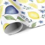 Blue French Country Lemon Pattern Cadeaupapier (Rol Hoek)