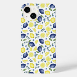Blue French Country Lemon Pattern Case-Mate iPhone 14 Hoesje