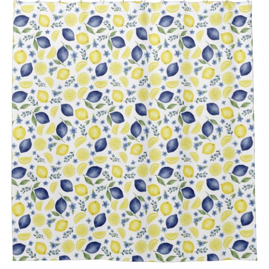 Blue French Country Lemon Pattern Douchegordijn (Voorkant)