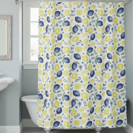 Blue French Country Lemon Pattern Douchegordijn
