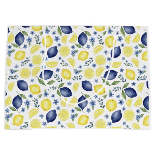 Blue French Country Lemon Pattern Groot Cadeauzakje (Voorkant)