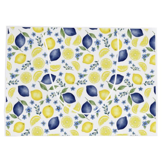Blue French Country Lemon Pattern Groot Cadeauzakje (Achterkant)