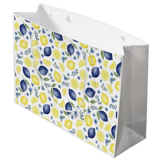 Blue French Country Lemon Pattern Groot Cadeauzakje (Achterkant Gekanteld)