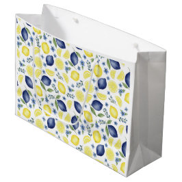 Blue French Country Lemon Pattern Groot Cadeauzakje