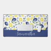 Blue French Country Lemon Pattern Monogram Name Bureaumat (Keyboard & Muis)